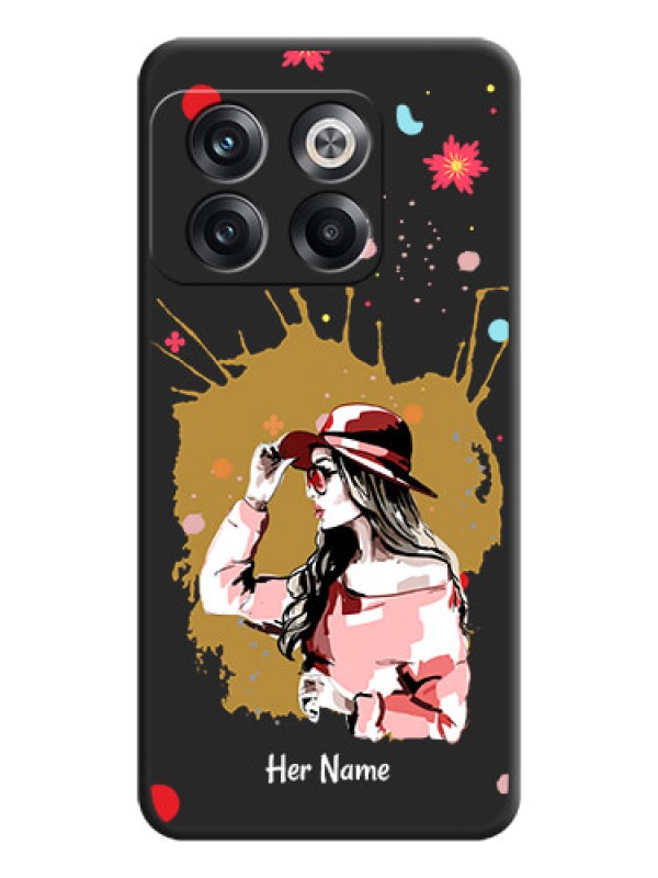 Custom Mordern Lady With Color Splash Background With Custom Text On Space Black Personalized Soft Matte Phone Covers -Oneplus 10T 5G