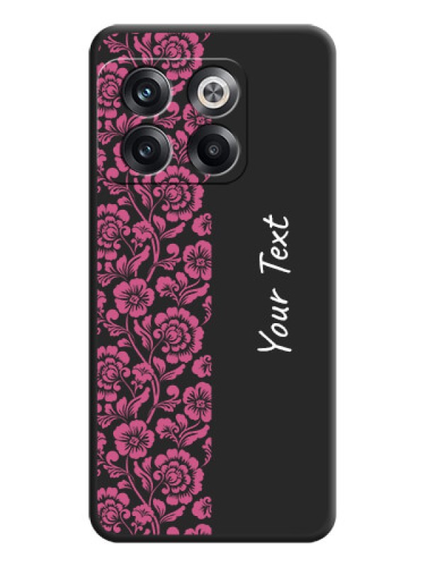 Custom Pink Floral Pattern Design With Custom Text On Space Black Personalized Soft Matte Phone Covers -Oneplus 10T 5G