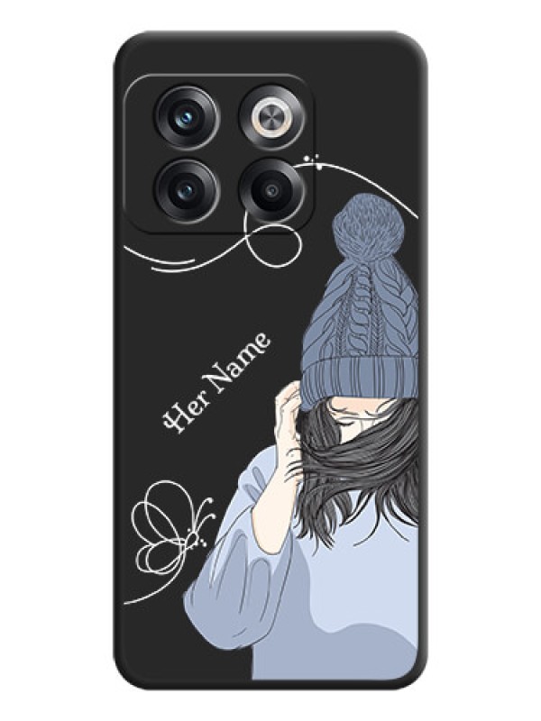 Custom Girl With Blue Winter Outfiit Custom Text Design On Space Black Personalized Soft Matte Phone Covers -Oneplus 10T 5G