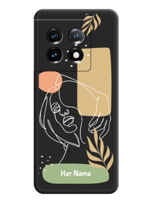 Custom Custom Text With Line Art Of Women & Leaves Design On Space Black Personalized Soft Matte Phone Covers -Oneplus 11 5G