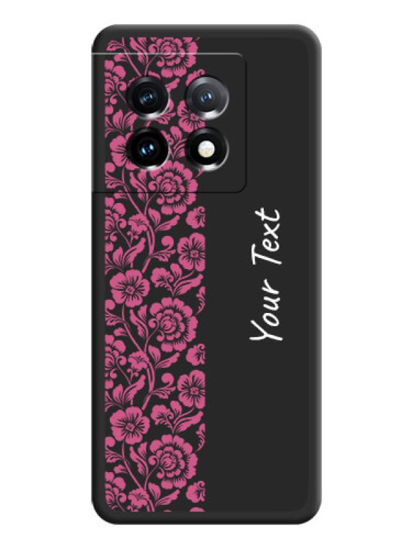 Custom Pink Floral Pattern Design With Custom Text On Space Black Personalized Soft Matte Phone Covers -Oneplus 11 5G