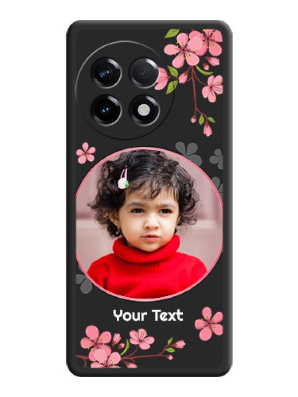 Custom Round Image with Pink Color Floral Design on Photo on Space Black Soft Matte Back Cover - OnePlus 11R 5G