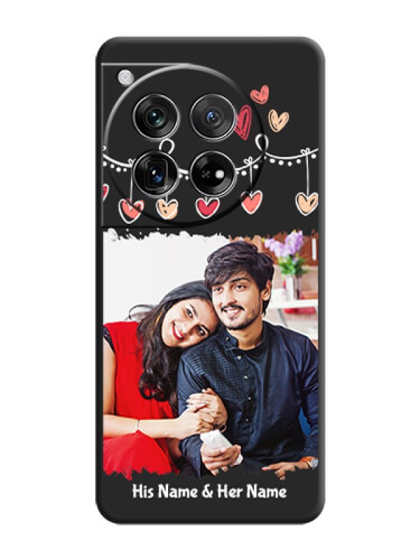 Custom Pink Love Hangings with Name On Space Black Custom Soft Matte Mobile Back Cover - OnePlus 12 5G