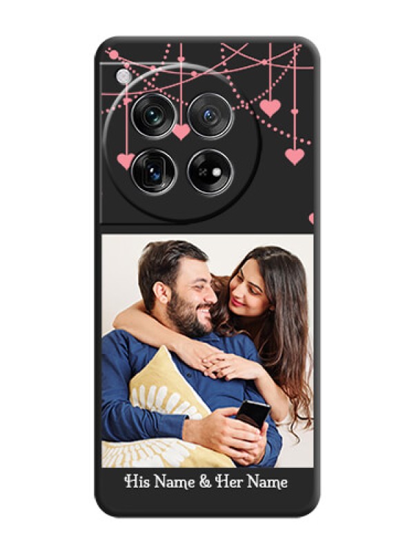 Custom Pink Love Hangings with Text On Space Black Custom Soft Matte Mobile Back Cover - OnePlus 12 5G