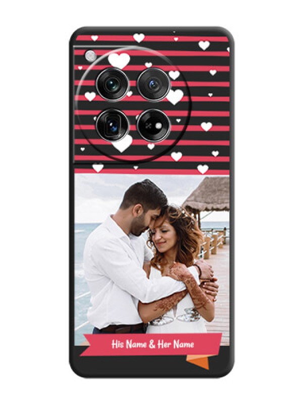 Custom White Color Love Symbols with Pink Lines Pattern On Space Black Custom Soft Matte Mobile Back Cover - OnePlus 12 5G