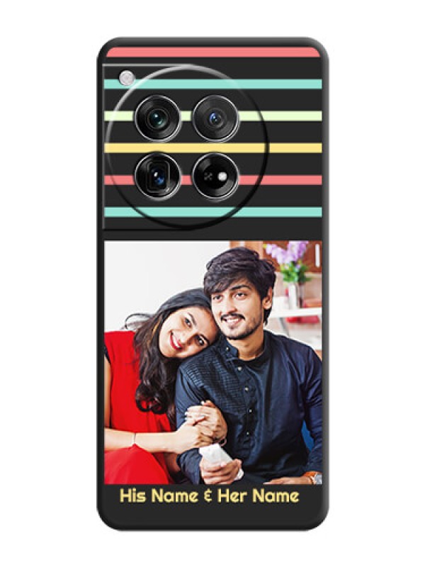 Custom Color Stripes with Photo and Text on Photo  On Space Black Custom Soft Matte Mobile Back Cover - OnePlus 12 5G
