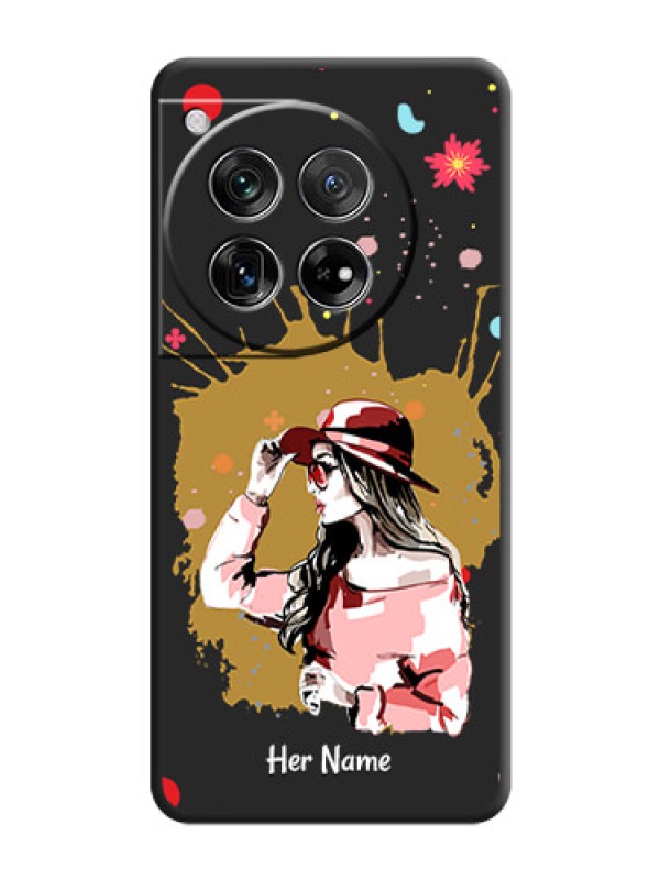Custom Mordern Lady With Color Splash Background With Custom Text On Space Black Custom Soft Matte Mobile Back Cover - OnePlus 12 5G