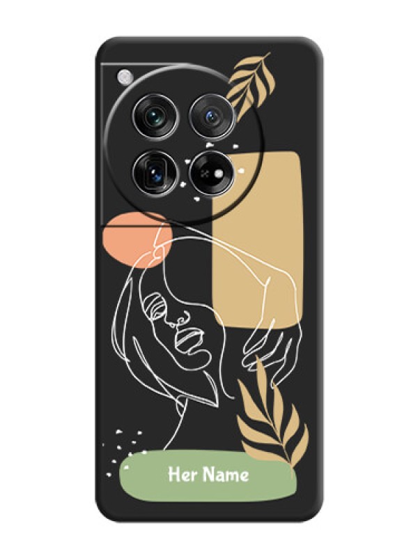 Custom Custom Text With Line Art Of Women & Leaves Design On Space Black Custom Soft Matte Mobile Back Cover - OnePlus 12 5G