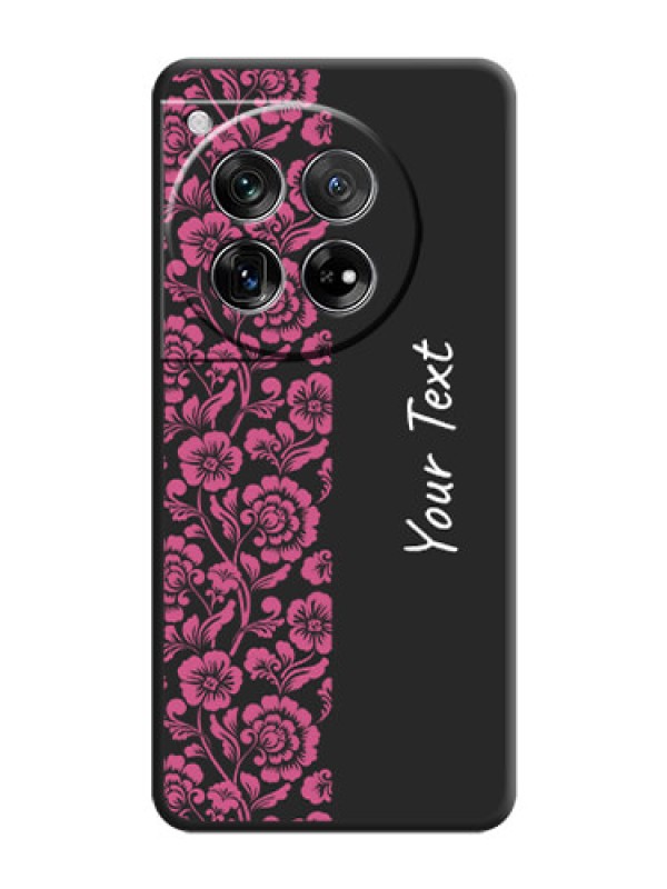 Custom Pink Floral Pattern Design With Custom Text On Space Black Custom Soft Matte Mobile Back Cover - OnePlus 12 5G