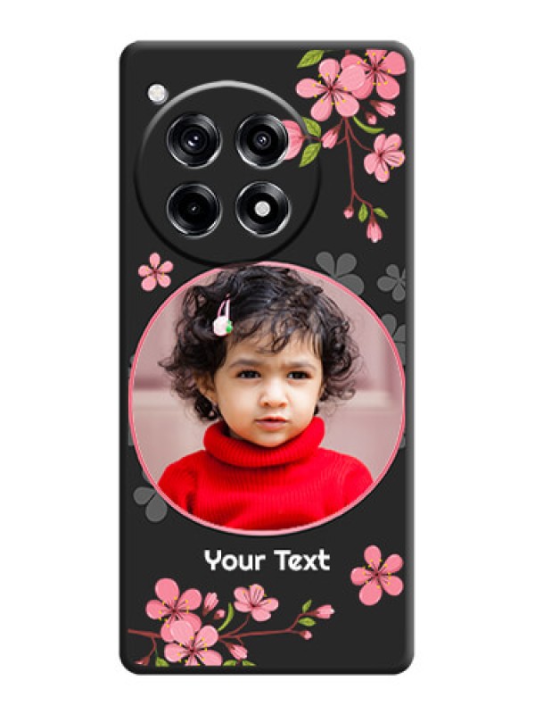 Custom Round Image with Pink Color Floral Design - Photo on Space Black Soft Matte Back Cover - OnePlus 12R 5G