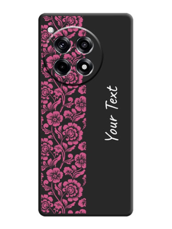 Custom Pink Floral Pattern Design With Custom Text On Space Black Personalized Soft Matte Phone Covers - OnePlus 12R 5G