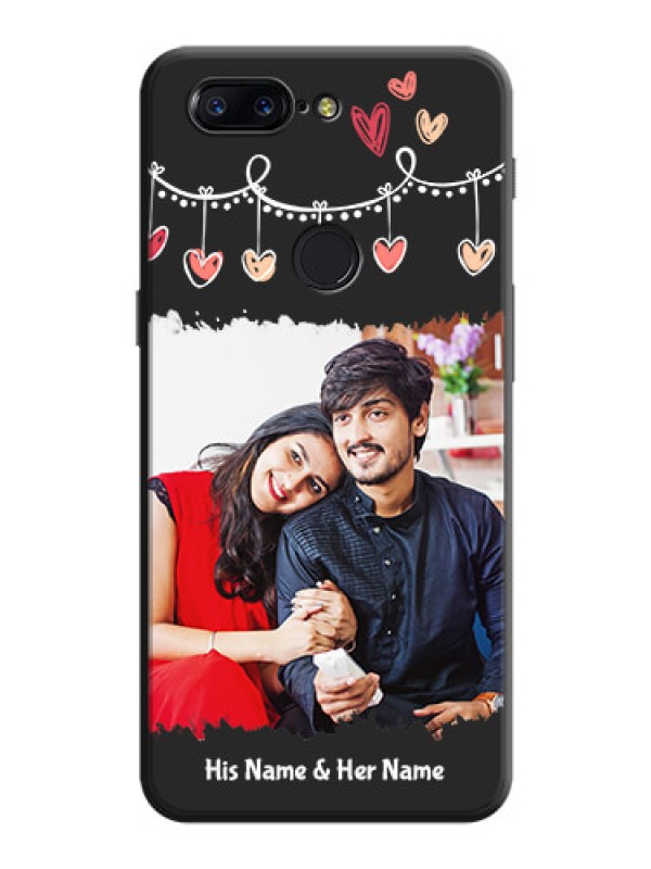 Custom Pink Love Hangings with Name on Space Black Custom Soft Matte Phone Cases - OnePlus 5T