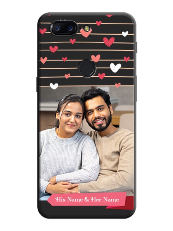 Custom Love Pattern with Name on Pink Ribbon  - Photo on Space Black Soft Matte Back Cover - OnePlus 5T