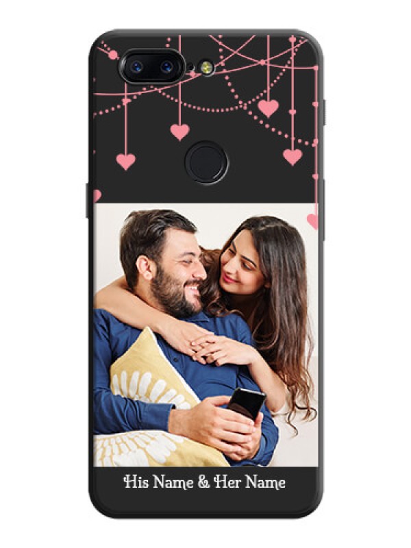Custom Pink Love Hangings with Text on Space Black Custom Soft Matte Back Cover - OnePlus 5T