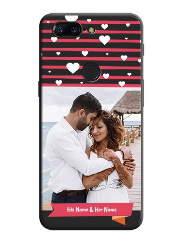 Custom White Color Love Symbols with Pink Lines Pattern on Space Black Custom Soft Matte Phone Cases - OnePlus 5T