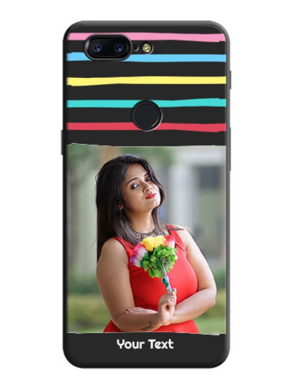 Custom Multicolor Lines with Image on Space Black Personalized Soft Matte Phone Covers - OnePlus 5T