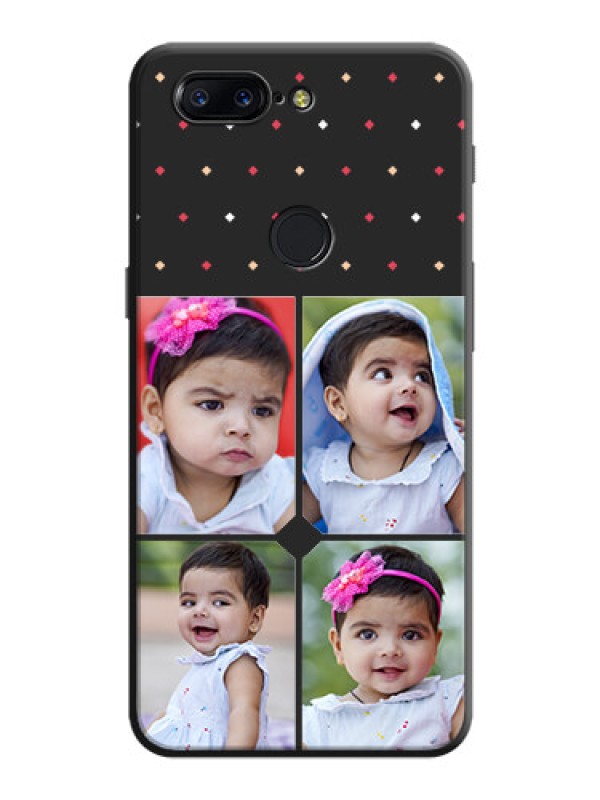 Custom Multicolor Dotted Pattern with 4 Image Holder on Space Black Custom Soft Matte Phone Cases - OnePlus 5T