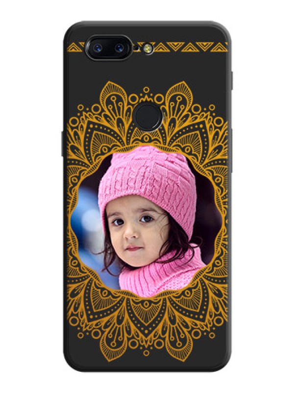 Custom Round Image with Floral Design - Photo on Space Black Soft Matte Mobile Cover - OnePlus 5T
