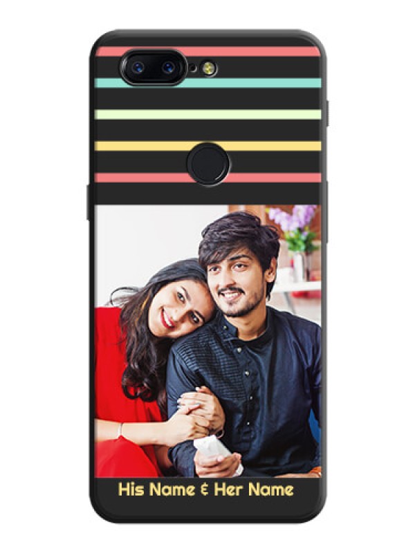 Custom Color Stripes with Photo and Text - Photo on Space Black Soft Matte Mobile Case - OnePlus 5T