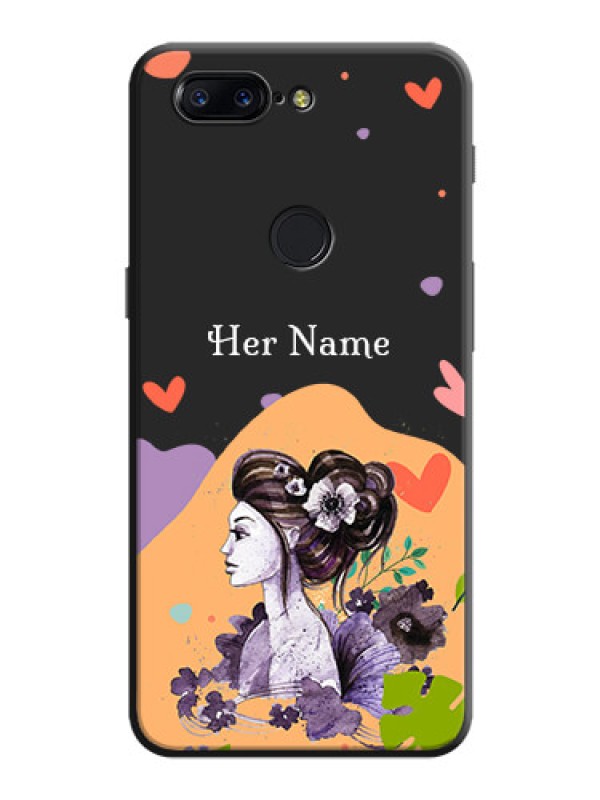 Custom Namecase For Her With Fancy Lady Image On Space Black Personalized Soft Matte Phone Covers -Oneplus 5T