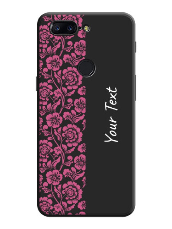 Custom Pink Floral Pattern Design With Custom Text On Space Black Personalized Soft Matte Phone Covers -Oneplus 5T
