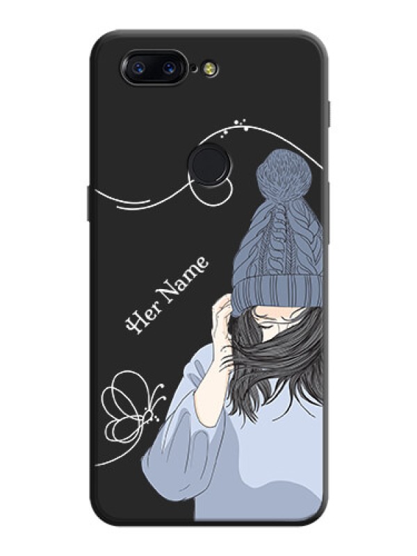 Custom Girl With Blue Winter Outfiit Custom Text Design On Space Black Personalized Soft Matte Phone Covers -Oneplus 5T
