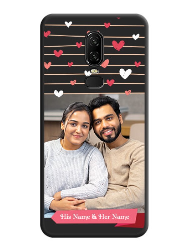 Custom Love Pattern with Name on Pink Ribbon  - Photo on Space Black Soft Matte Back Cover - OnePlus 6