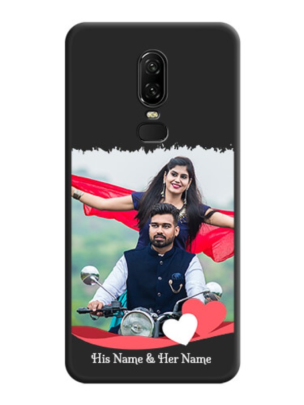Custom Pink Color Love Shaped Ribbon Design with Text on Space Black Custom Soft Matte Phone Back Cover - OnePlus 6