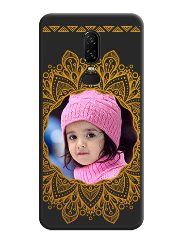 Custom Round Image with Floral Design - Photo on Space Black Soft Matte Mobile Cover - OnePlus 6