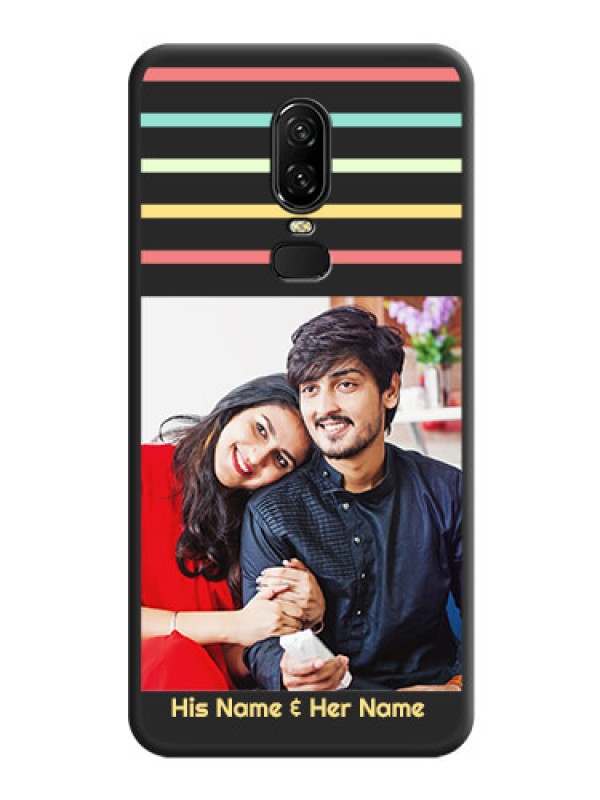 Custom Color Stripes with Photo and Text - Photo on Space Black Soft Matte Mobile Case - OnePlus 6
