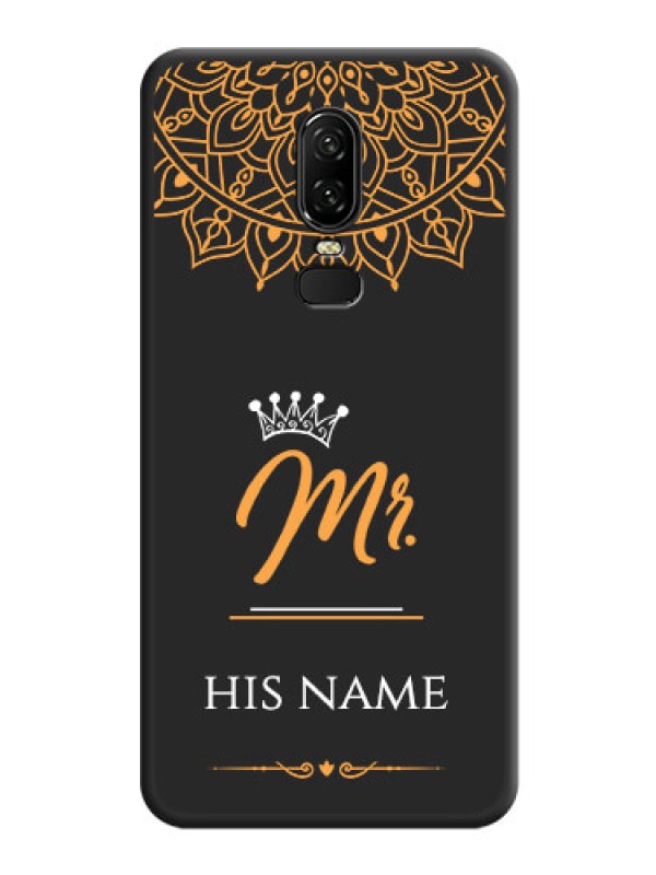 Custom Mr Name with Floral Design  on Personalised Space Black Soft Matte Cases - OnePlus 6