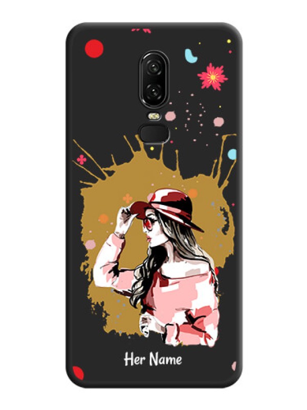 Custom Mordern Lady With Color Splash Background With Custom Text On Space Black Personalized Soft Matte Phone Covers -Oneplus 6