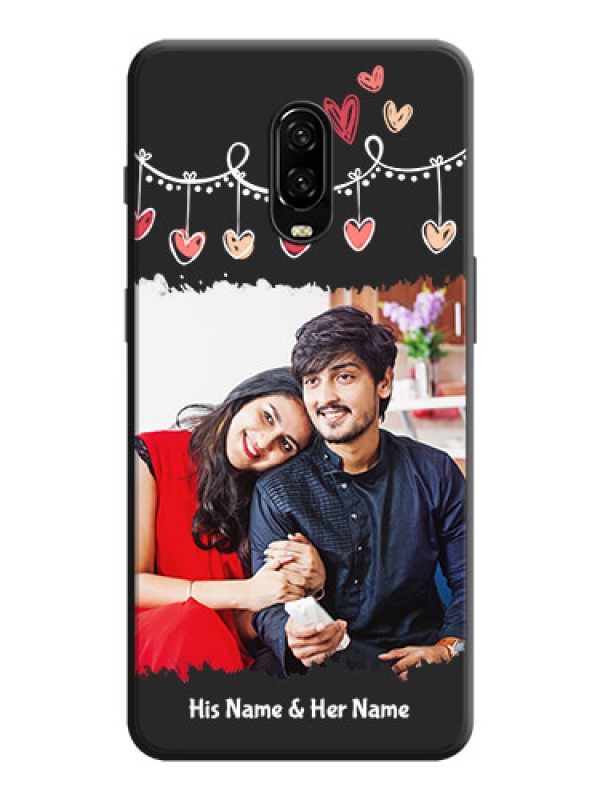 Custom Pink Love Hangings with Name on Space Black Custom Soft Matte Phone Cases - OnePlus 6T