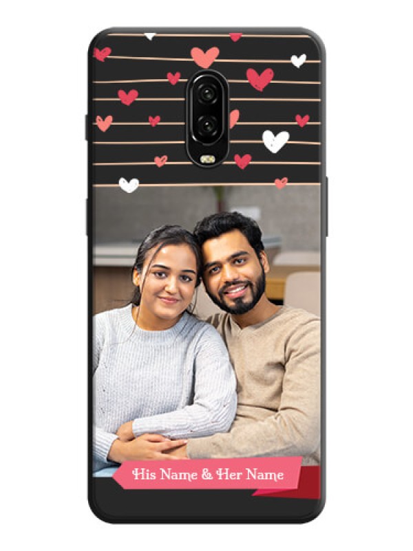 Custom Love Pattern with Name on Pink Ribbon  - Photo on Space Black Soft Matte Back Cover - OnePlus 6T