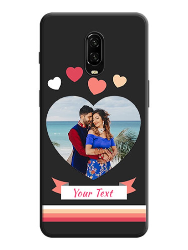 Custom Love Shaped Photo with Colorful Stripes on Personalised Space Black Soft Matte Cases - OnePlus 6T