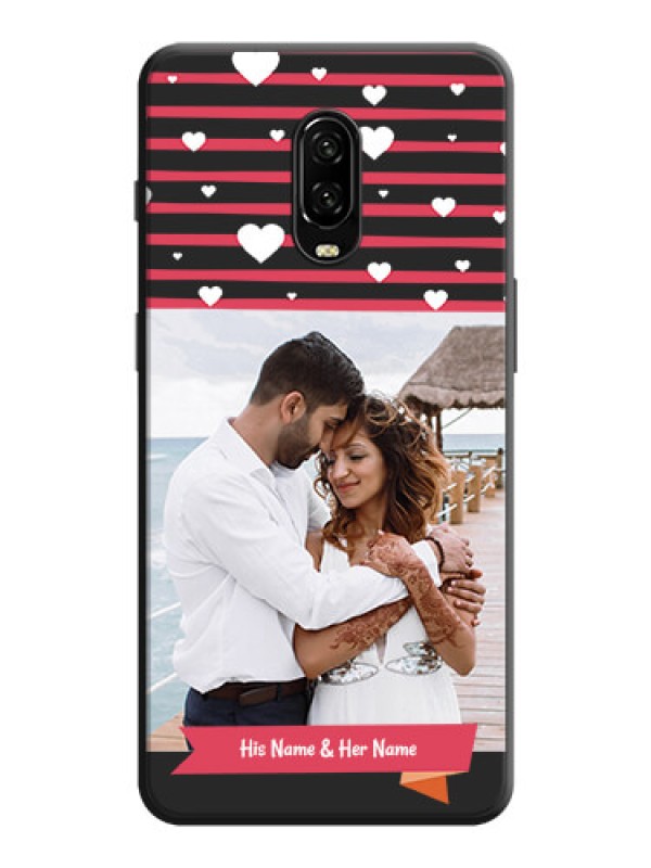 Custom White Color Love Symbols with Pink Lines Pattern on Space Black Custom Soft Matte Phone Cases - OnePlus 6T