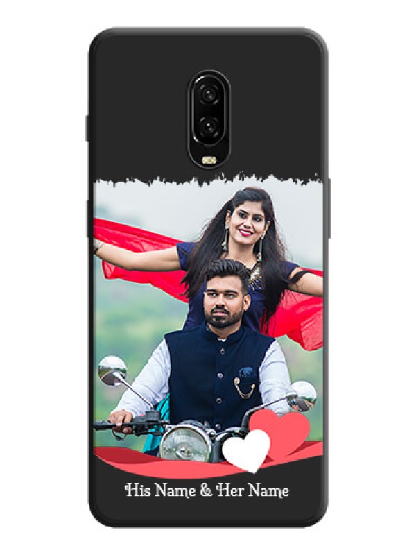 Custom Pink Color Love Shaped Ribbon Design with Text on Space Black Custom Soft Matte Phone Back Cover - OnePlus 6T