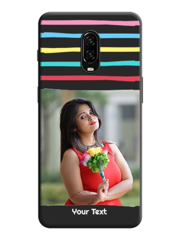 Custom Multicolor Lines with Image on Space Black Personalized Soft Matte Phone Covers - OnePlus 6T
