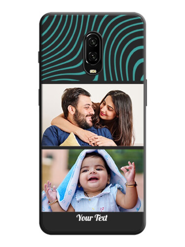 Custom Wave Pattern with 2 Image Holder on Space Black Personalized Soft Matte Phone Covers - OnePlus 6T