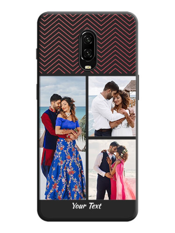 Custom Wave Pattern with 3 Image Holder on Space Black Custom Soft Matte Back Cover - OnePlus 6T