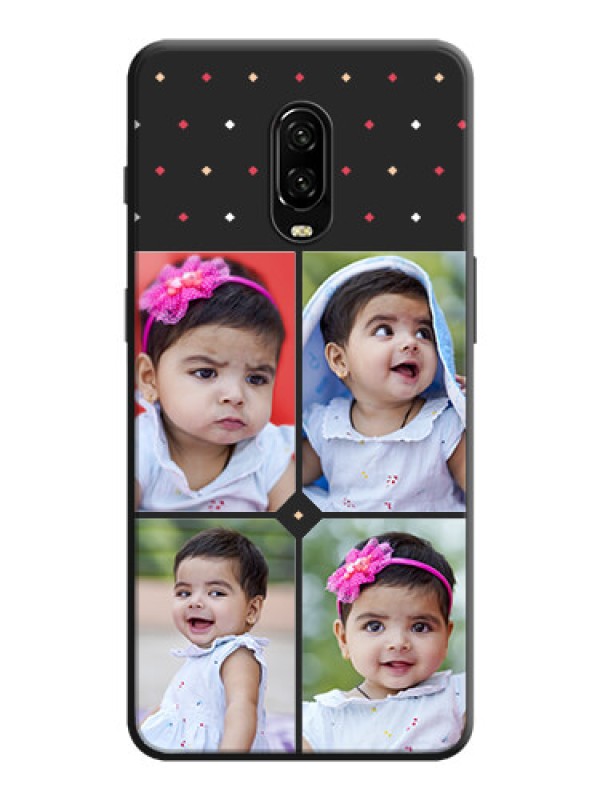 Custom Multicolor Dotted Pattern with 4 Image Holder on Space Black Custom Soft Matte Phone Cases - OnePlus 6T