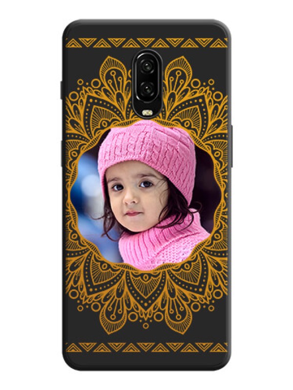 Custom Round Image with Floral Design - Photo on Space Black Soft Matte Mobile Cover - OnePlus 6T