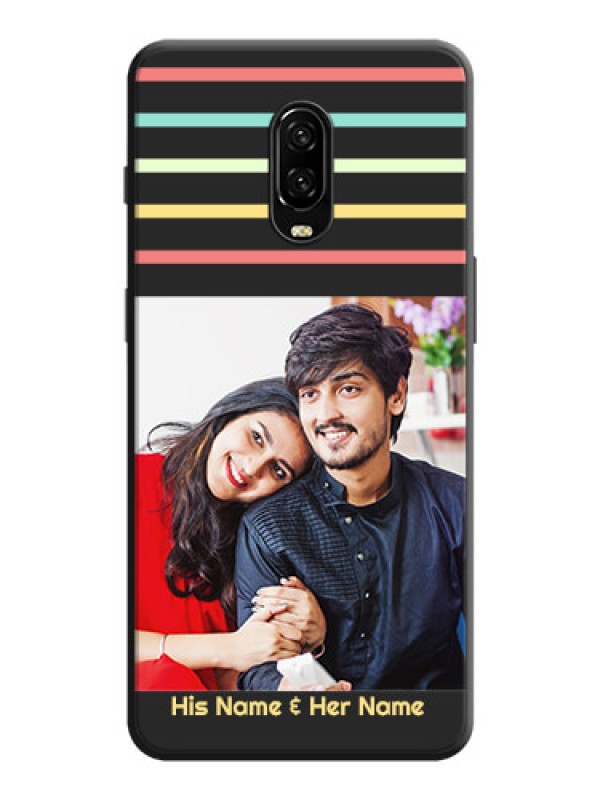 Custom Color Stripes with Photo and Text - Photo on Space Black Soft Matte Mobile Case - OnePlus 6T