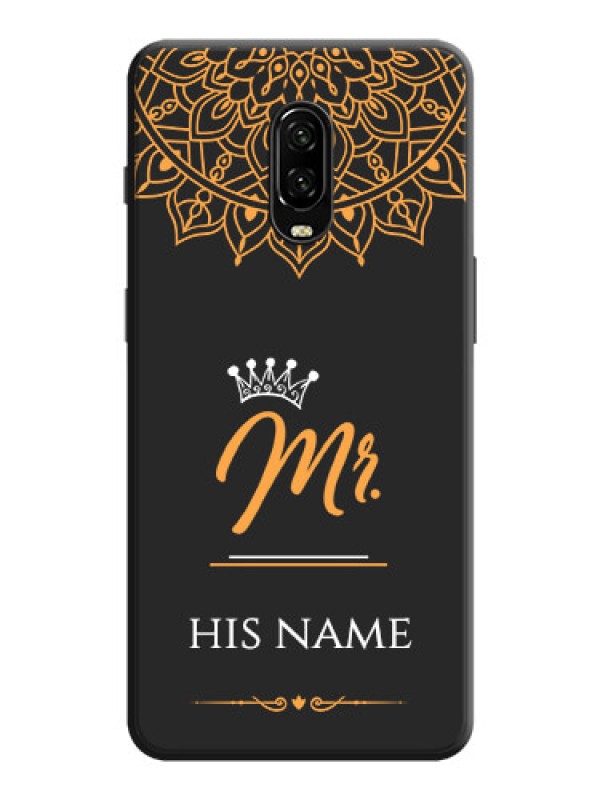 Custom Mr Name with Floral Design  on Personalised Space Black Soft Matte Cases - OnePlus 6T