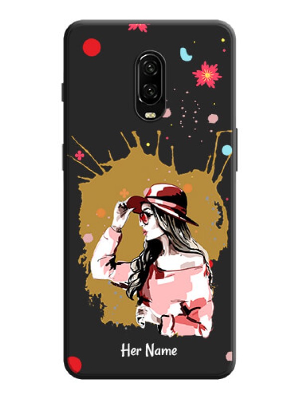 Custom Mordern Lady With Color Splash Background With Custom Text On Space Black Personalized Soft Matte Phone Covers -Oneplus 6T