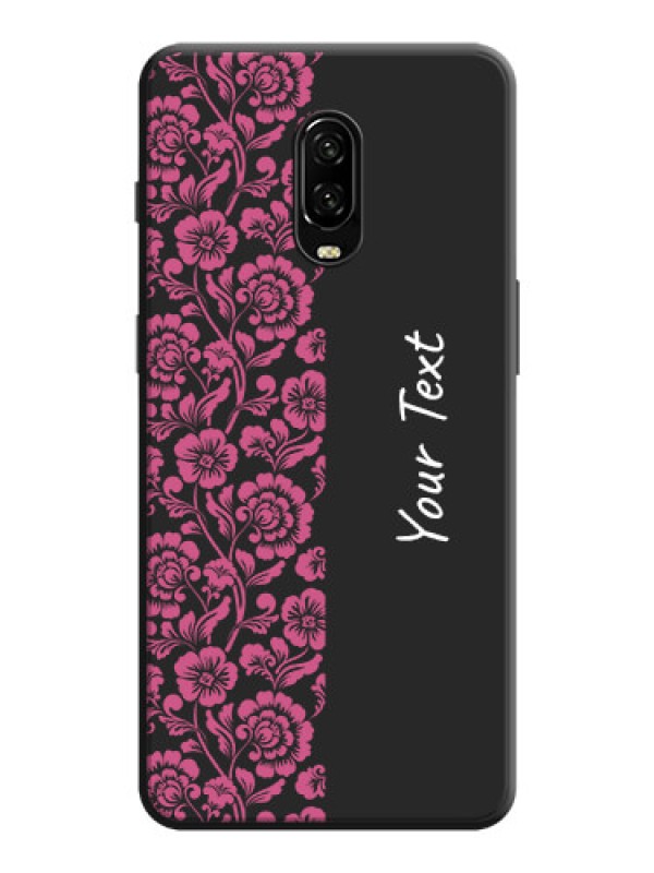 Custom Pink Floral Pattern Design With Custom Text On Space Black Personalized Soft Matte Phone Covers -Oneplus 6T