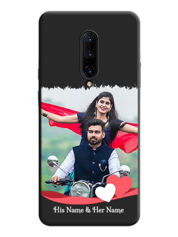 Custom Pink Color Love Shaped Ribbon Design with Text on Space Black Custom Soft Matte Phone Back Cover - OnePlus 7 Pro
