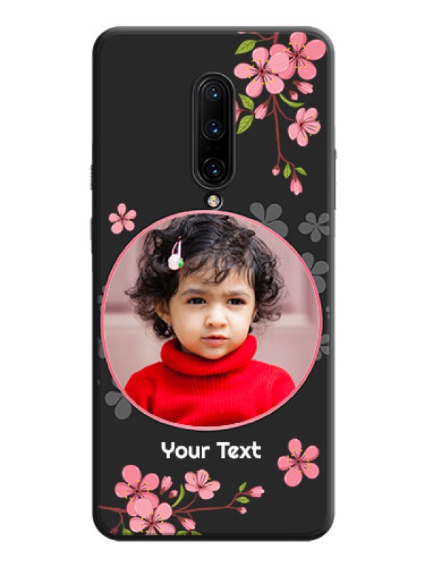 Custom Round Image with Pink Color Floral Design - Photo on Space Black Soft Matte Back Cover - OnePlus 7 Pro