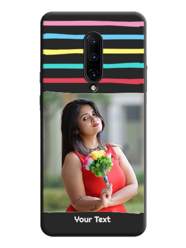 Custom Multicolor Lines with Image on Space Black Personalized Soft Matte Phone Covers - OnePlus 7 Pro