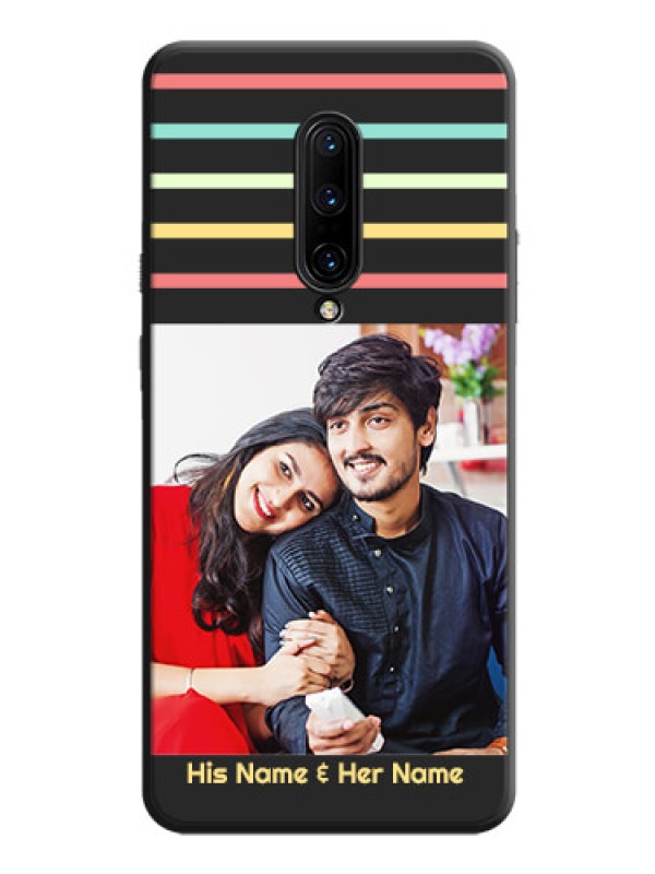 Custom Color Stripes with Photo and Text - Photo on Space Black Soft Matte Mobile Case - OnePlus 7 Pro